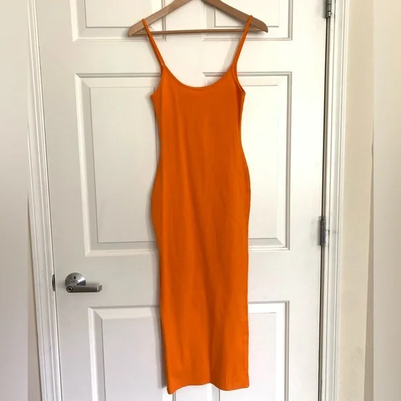 open lace back dress Elma Halter Knit Maxi Dress / Orange | Meshki